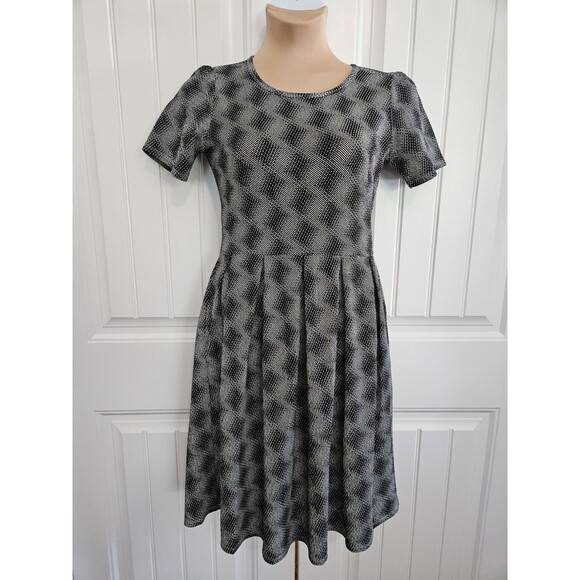 Lularoe Amelia Dress L Black & White Static Geometric Pattern - Picture 1 of 9